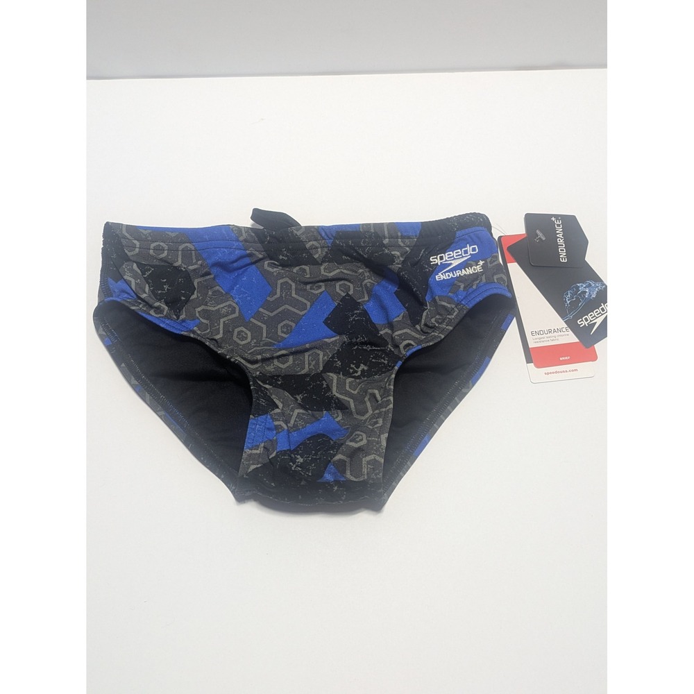 Speedo Mens Endurance+ Ruse Blocks Brief Swimsuit Blue Black Pattern 28